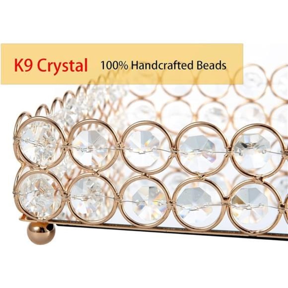 Large Crystal Rectangle Mirrored Tray Cosmetic Vanity Tray Organizer Tray - Picture 5 of 7